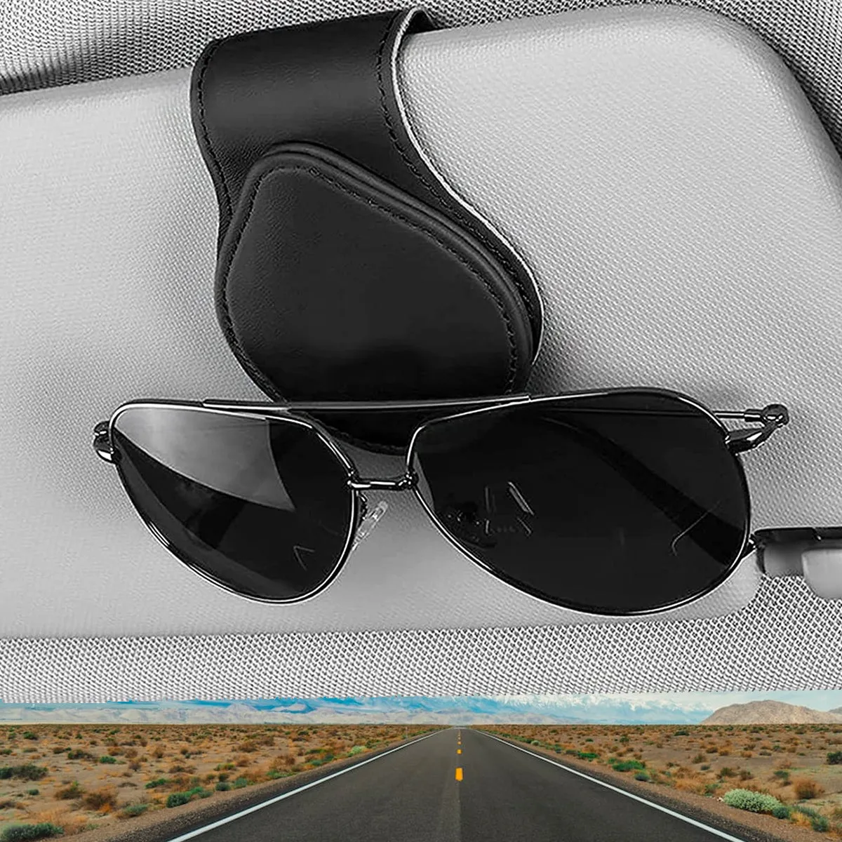 Car Sunglasses Holder, Custom Logo For Your Cars, Magnetic Leather Glasses Frame 2024 Update CA13995