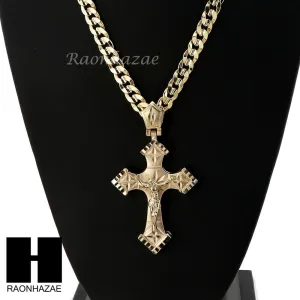 HIP HOP JESUS CROSS PENDANT & DIAMOND CUT CUBAN LINK CHAIN NECKLACE N41
