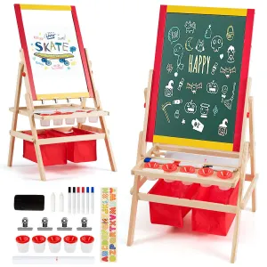 Large 3-in-1 Eco Conscious Pine Wood Easel | Whiteboard | Blackboard Double Easel | 3-10 years