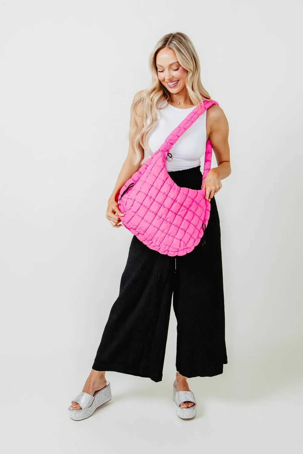 Large Quilted Puffer Bag for Women in Hot Pink | PB9801-HOTPINK