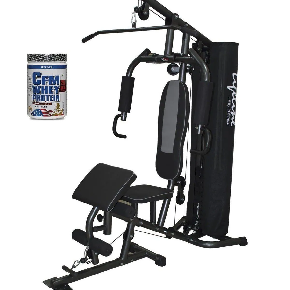 Lifeline Home Gym 005 Deluxe Bundles with Weider CFM Whey Protein 908 GMS (Chocolate)