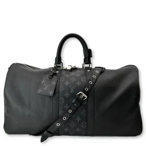 LOUIS VUITTON Keepall 50 Bandouliere Monogram Taiga Leather Travel Bag Black - Hot Deals