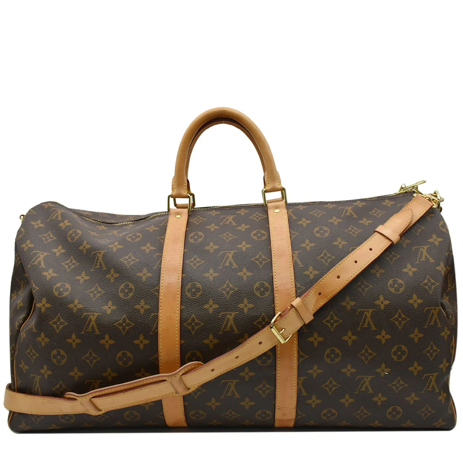 LOUIS VUITTON Keepall Bandouliere 55 Monogram Canvas Travel Bag Brown