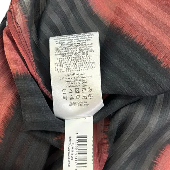 NWT BCBGMAXAZRIA Ombré Stripe Shift Night Out Midi Belted Dress Black Sheer Sz S