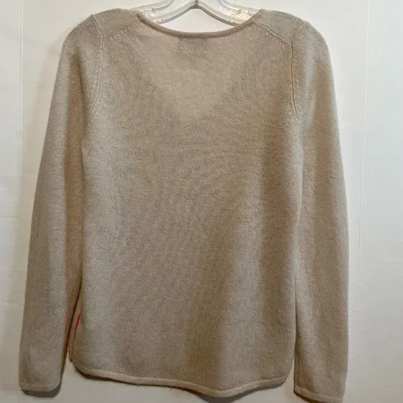 Pure Collection 100% Cashmere Sweater Long Sleeve V-Neck Top Tan/Cream/Pink   4
