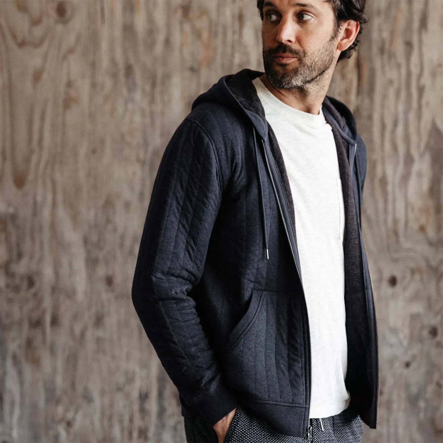 The Apres Zip Hoodie in Heather Midnight Quilt